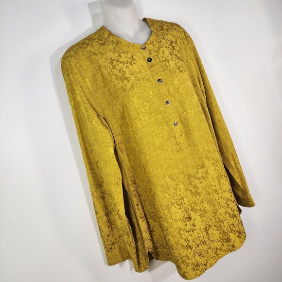Soft Surrounding Top Blouse Women Medium Suranya Satin Gold Long Sleeve Jacquard - Picture 4 of 10